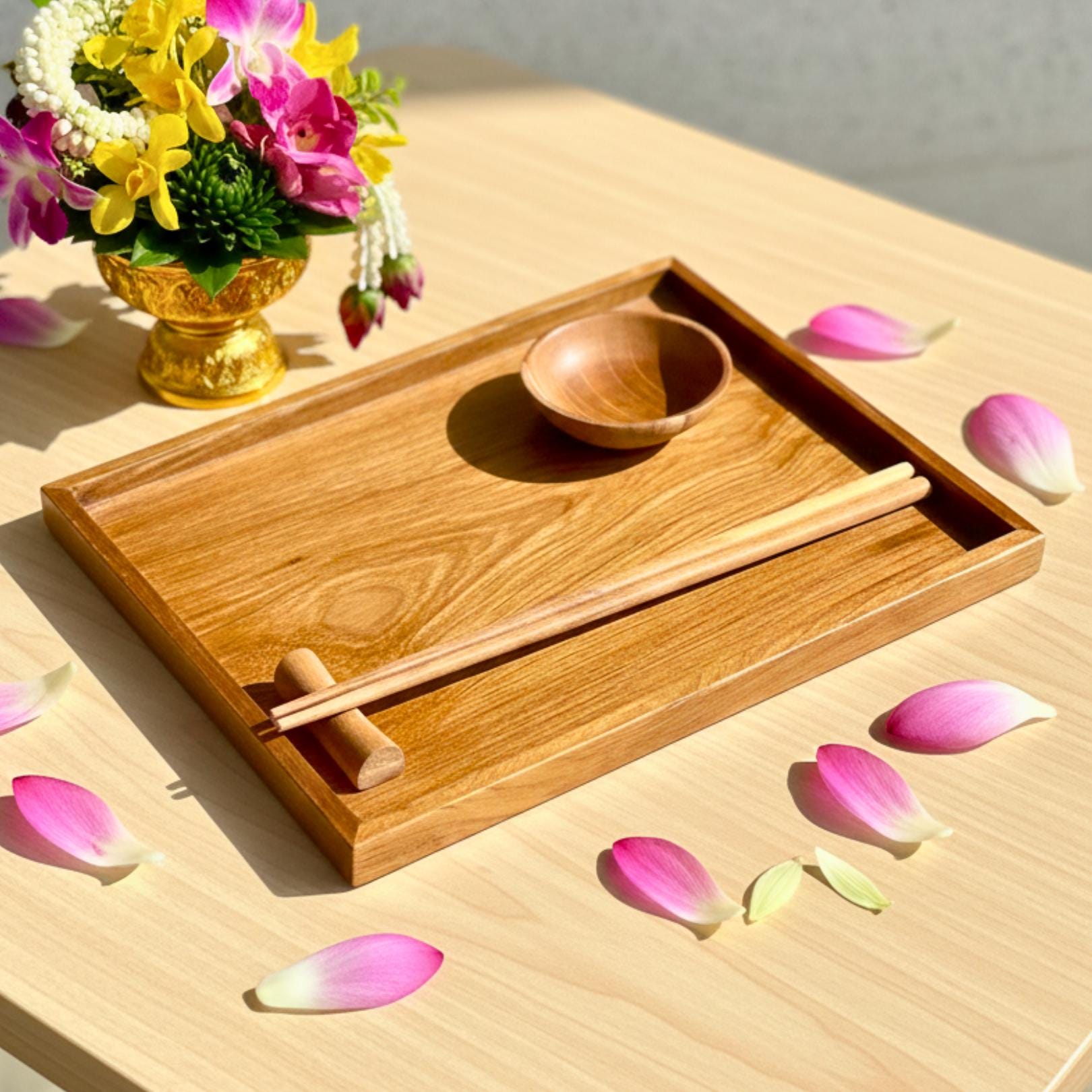 Wooden Sushi Serving Set: Hand Carved Hardwood Japanese-Style Tableware