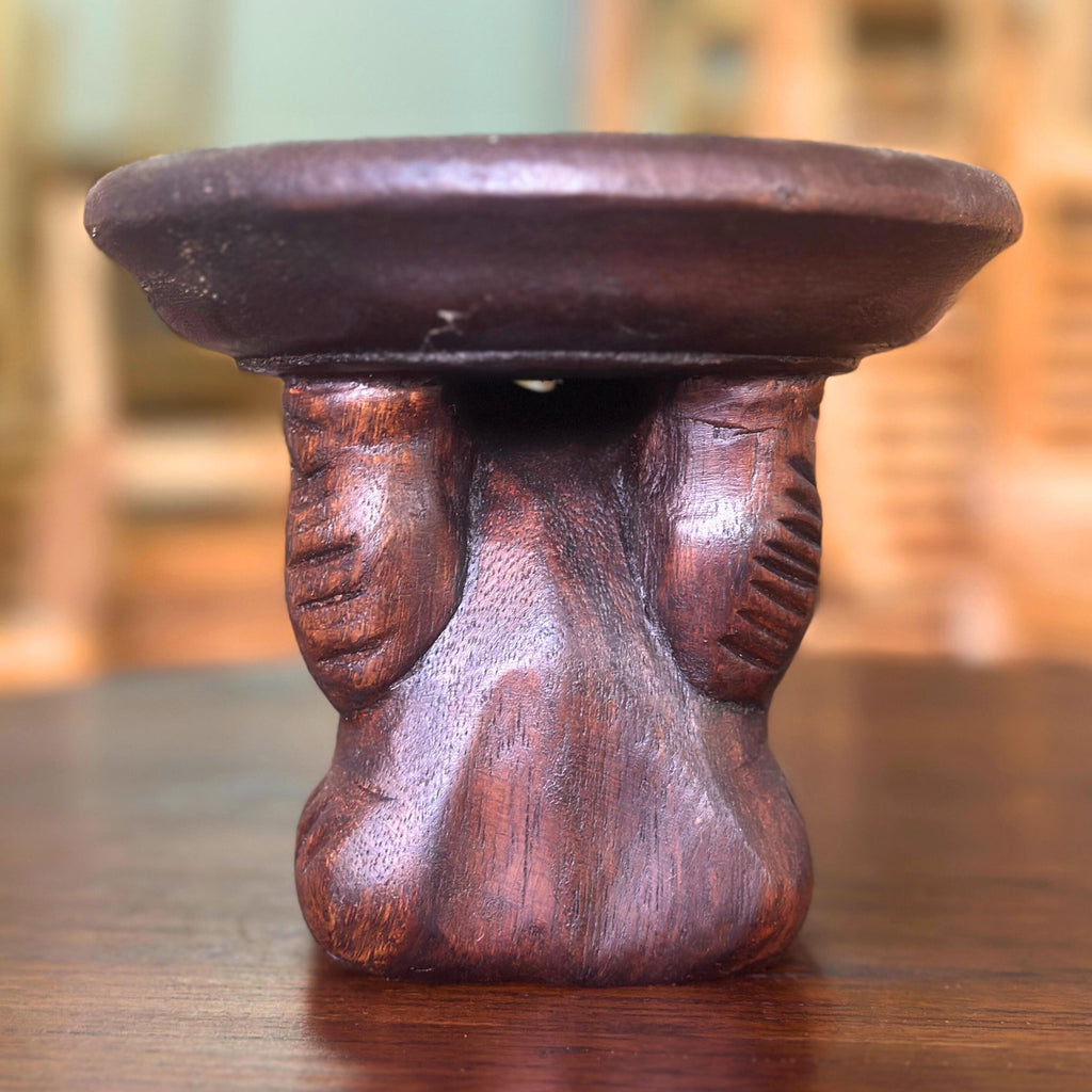 Hand Carved Elephant Pedestal Dish: Wood Soap Holder Spa Accessory