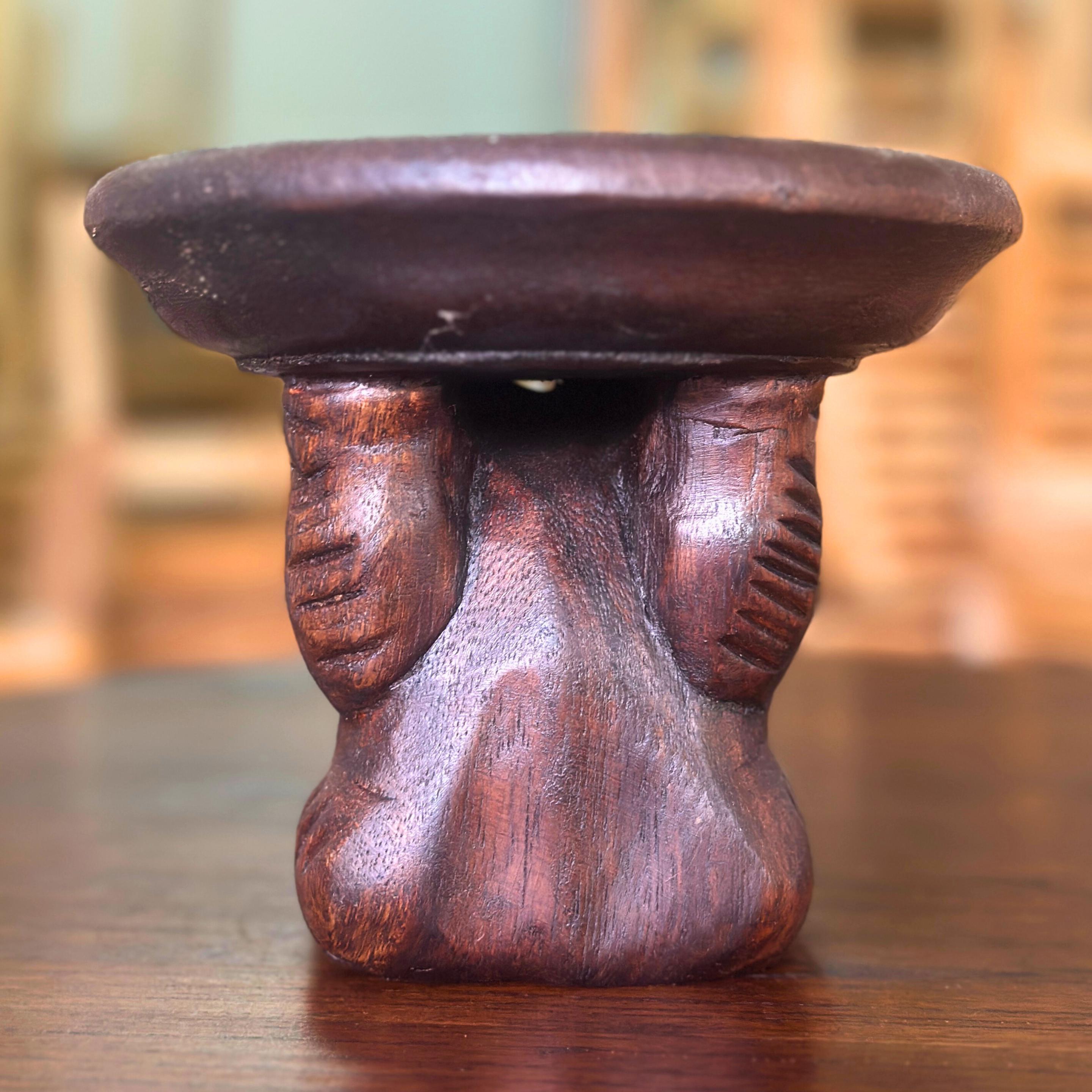 Hand Carved Elephant Pedestal Dish: Wood Soap Holder Spa Accessory