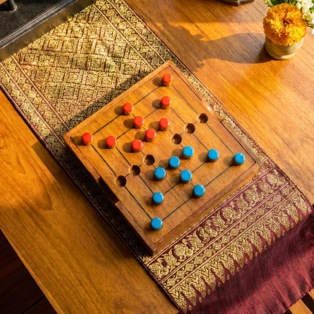 Hand Carved Teak Wood Strategy Game: 2 Player Traditional Board Game Toy