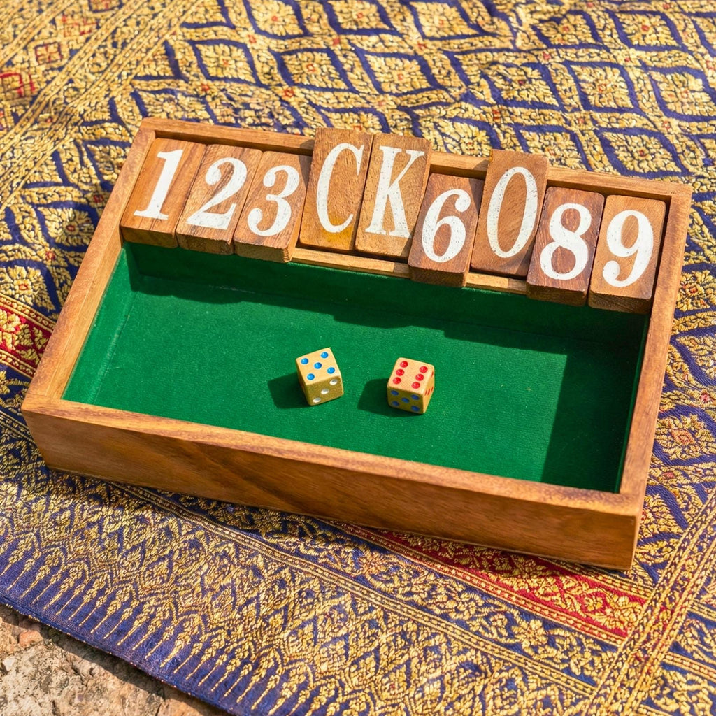 Hand Carved Acacia Wood Jackpot Game: Shut the Box Traditional Board Game & Toy