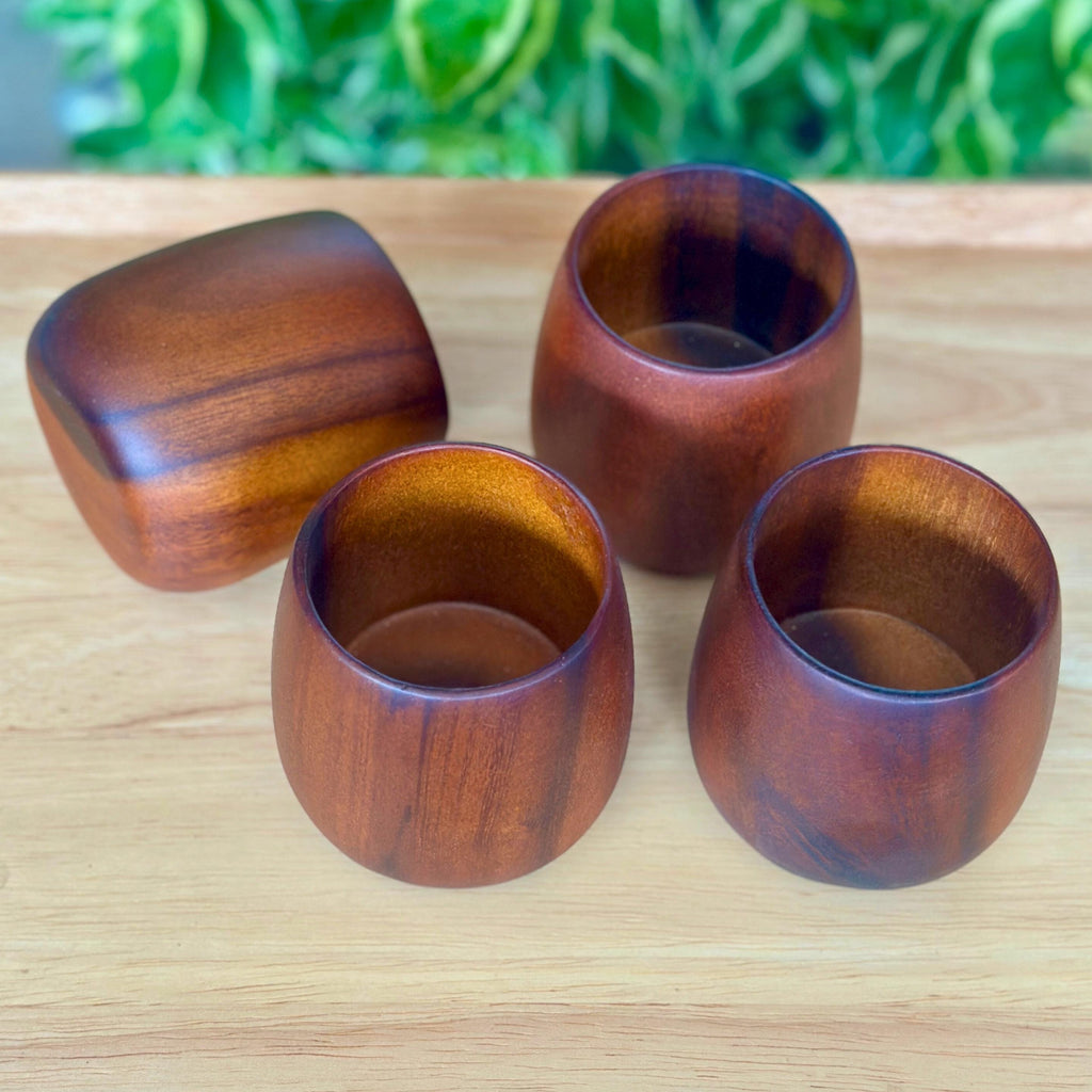 Hand Carved Wood Drinking Cups: Set of 4 Coffee & Tea Tableware