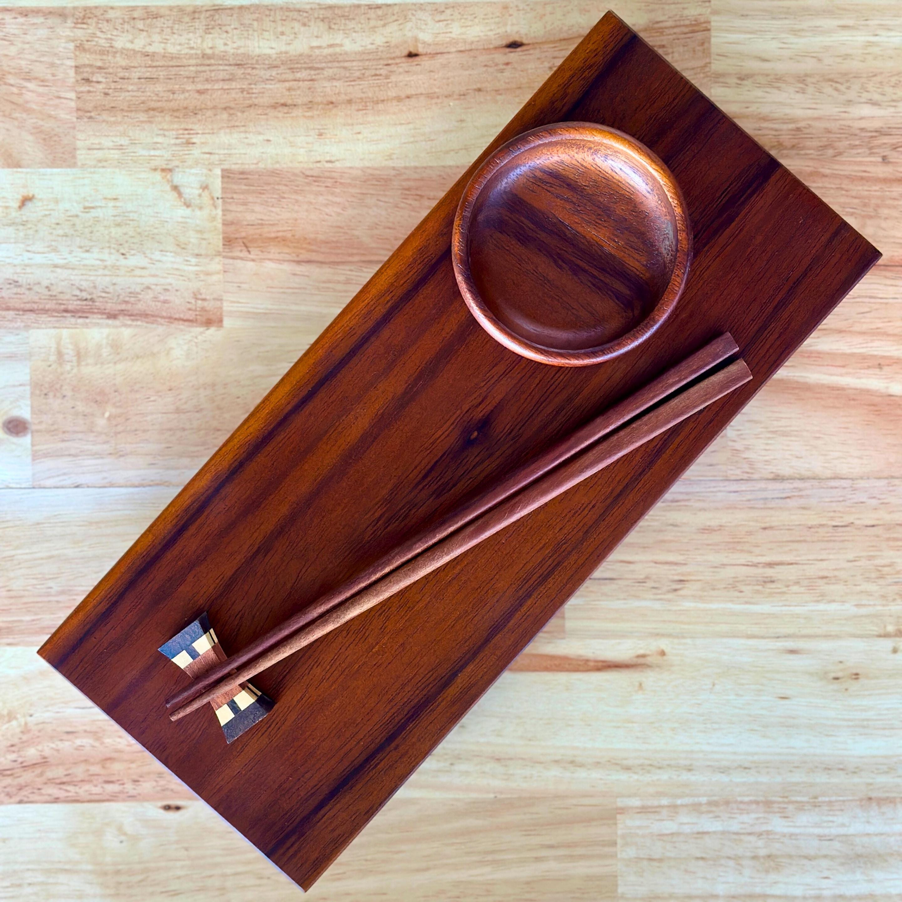 Hand Carved Wood Sushi Platter Set: Minimalist Japanese Tableware