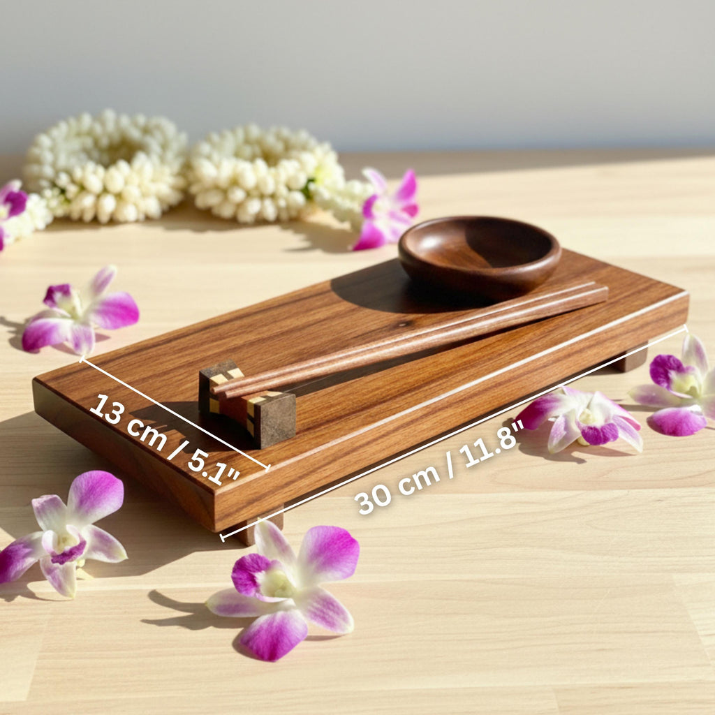 Hand Carved Wood Sushi Platter Set: Minimalist Japanese Tableware