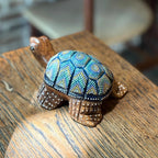 Hand Painted Turtle Figurine: Thai Tribal Folk Art Decor, Carved Wood Animal Statue - Siam Wood Artisans
