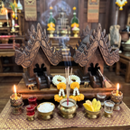 Teak Wood Mini Spirit House, Miniature Thai Altar Shrine, Sacred Housewarming Gift for Zen Home