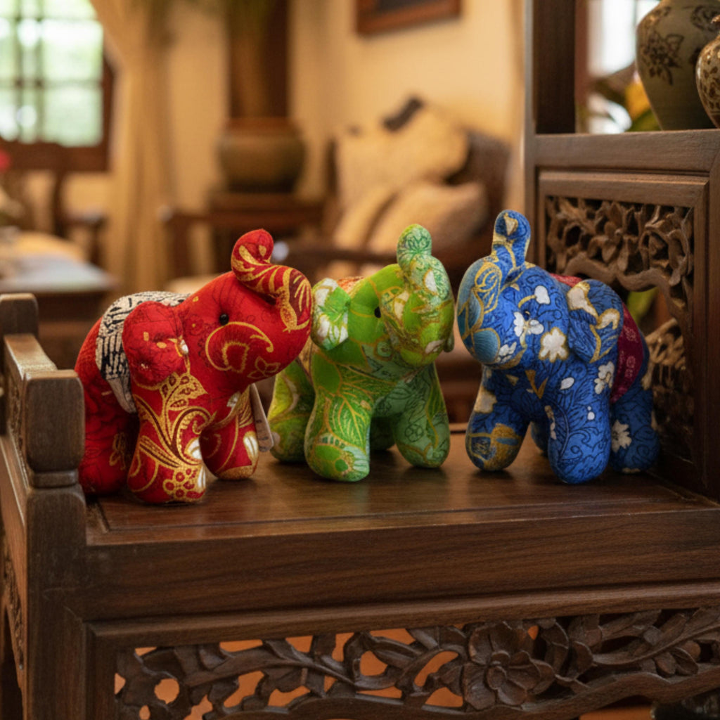 Plush Fabric Elephant Figurine: Thai Silk Style Decorative Toy