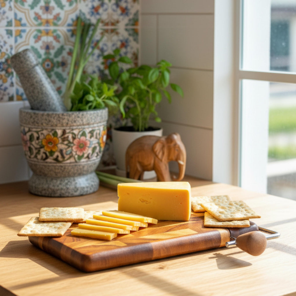 Hand Carved Hardwood Cheese Cutter Board: Upcycled Rustic Kitchen Gift