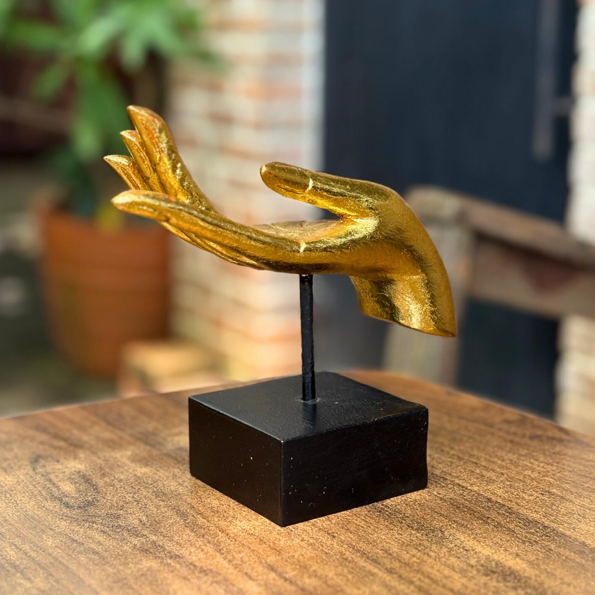Golden Mudra Hand Sculpture: Vintage Thai Zen Meditation Decor