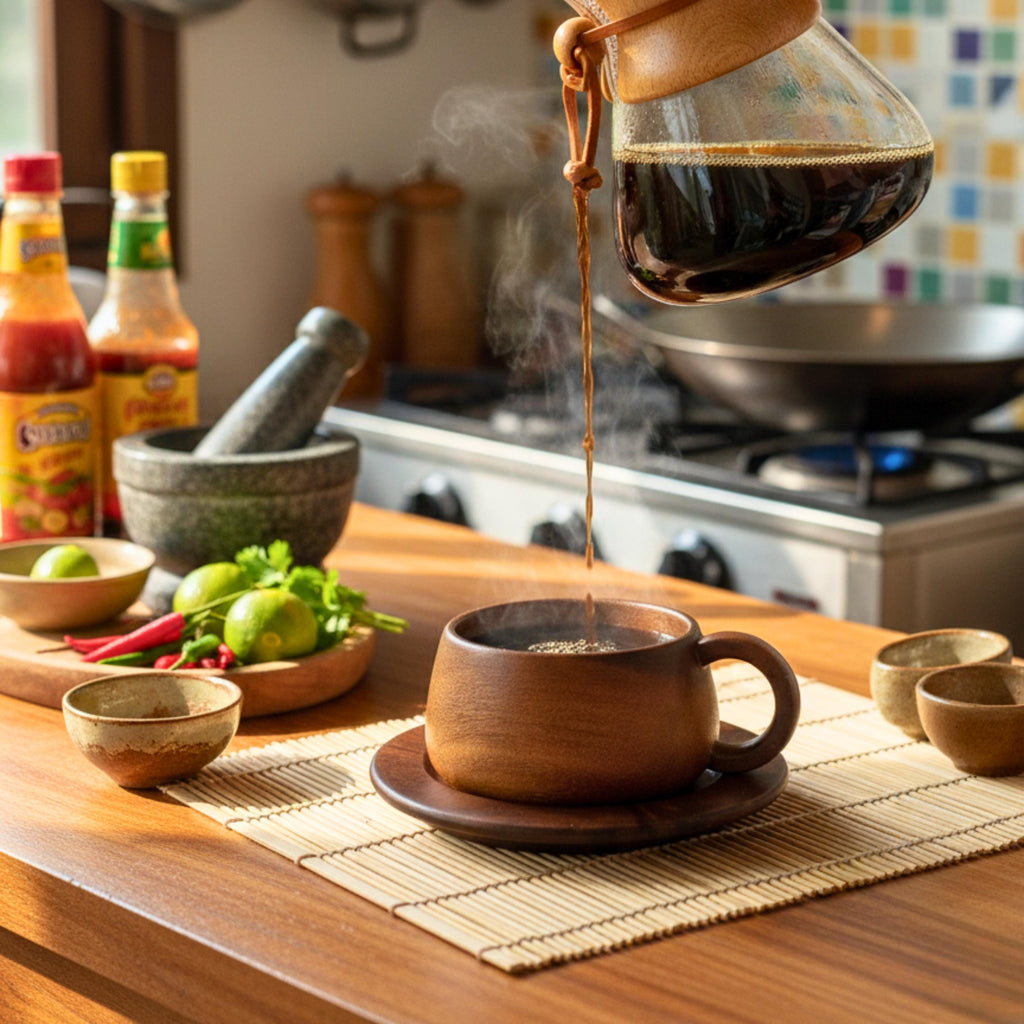 Hand Carved Wood Coffee Cup & Saucer: Rounded Minimalist Teaware Set