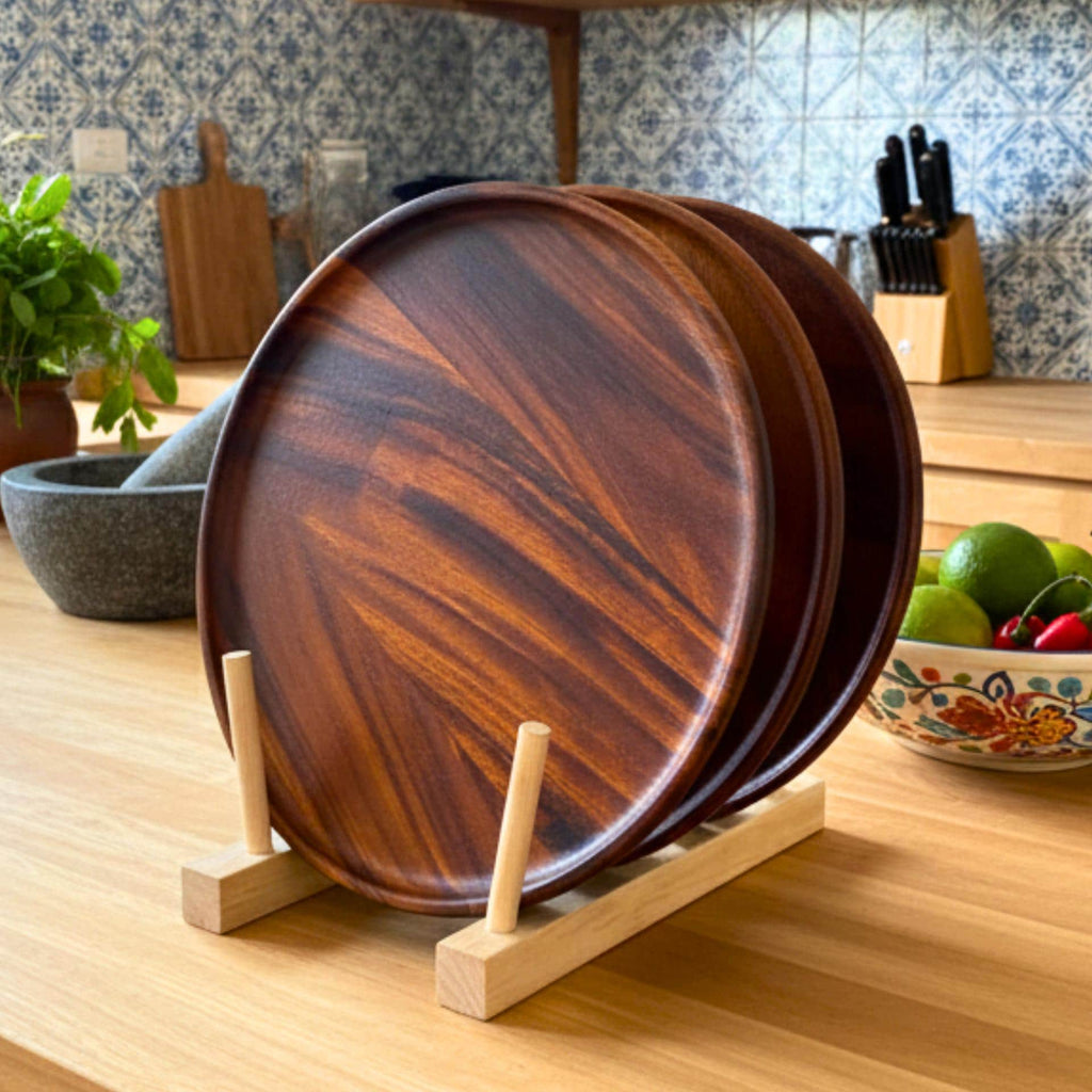 Hand Carved Upcycled Wood Dinner Plates: 10" Rustic Dining & Serving Dishes