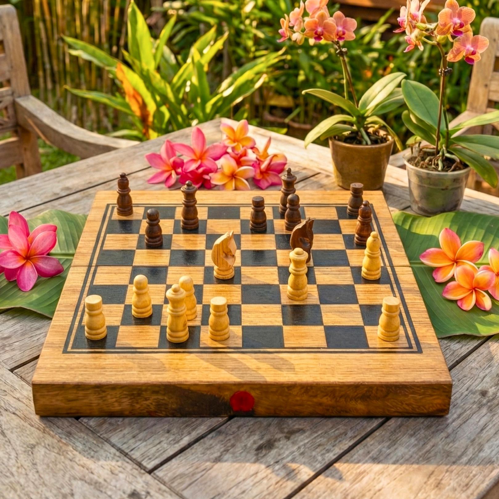 Hand Carved Wood Chess & Backgammon Set: 2-in-1 Traditional Board Game Toy
