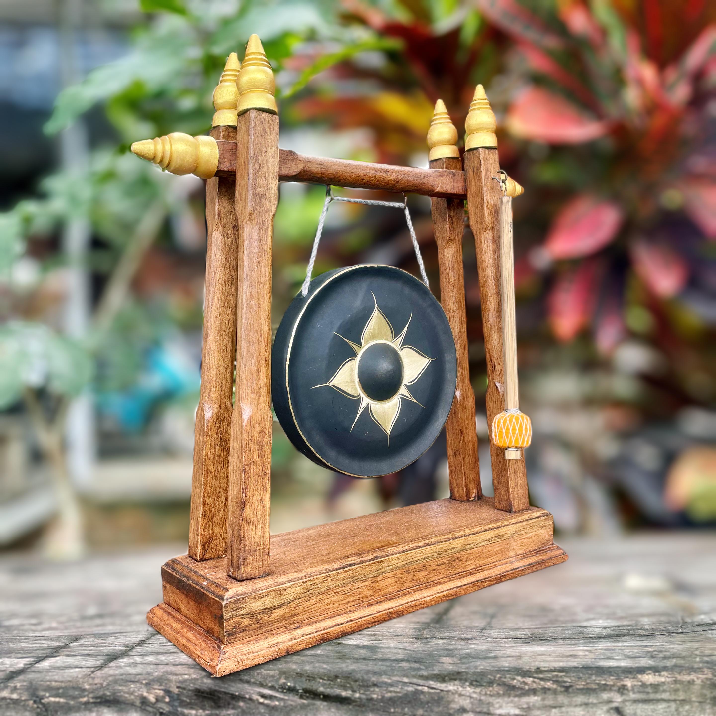 Handcrafted Thai Meditation Gong: Bold Black Star Design with Color Options