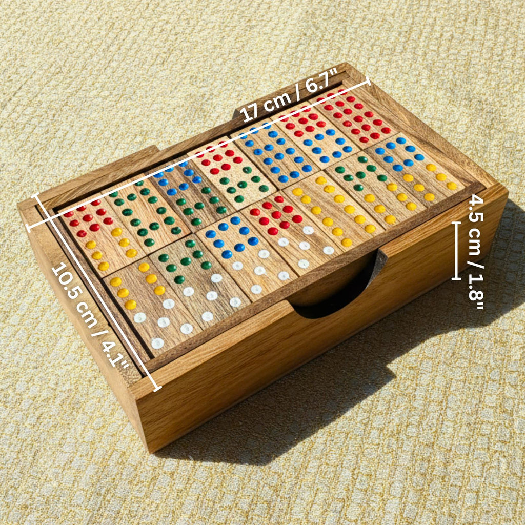Hand Carved Acacia Wood Dominoes Set: Traditional Tabletop Game Toy