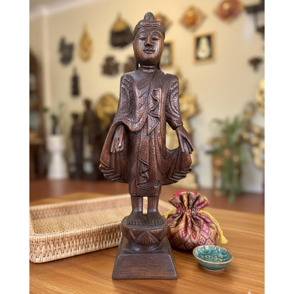 Hand Carved Teak Wood Serenity Figure: Thai Spiritual Statue