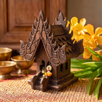 Teak Wood Mini Spirit House, Miniature Thai Altar Shrine, Sacred Housewarming Gift for Zen Home
