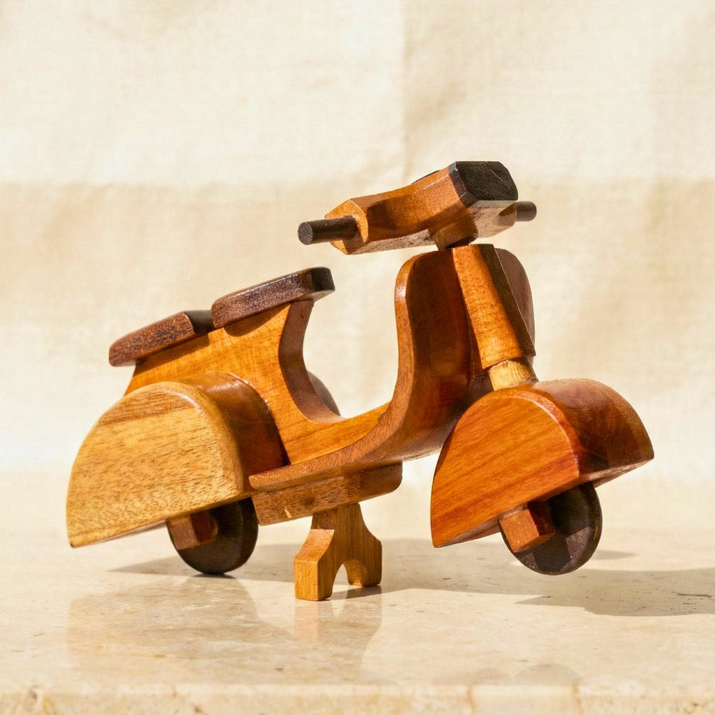 Hand Carved Wood Model Scooter Motorbike: Vintage Retro Desk Decor