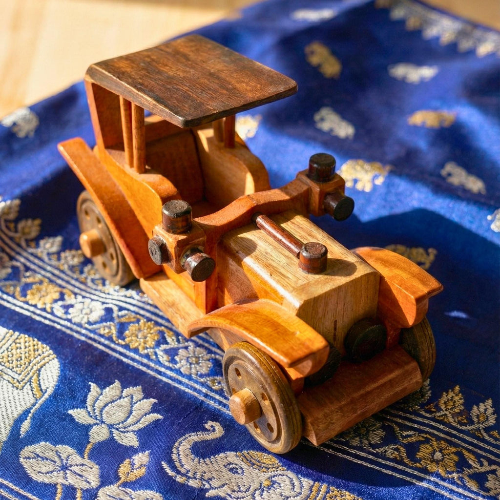 Hand Carved Wood Model-T Car: Antique Vintage Automobile Desk Decor