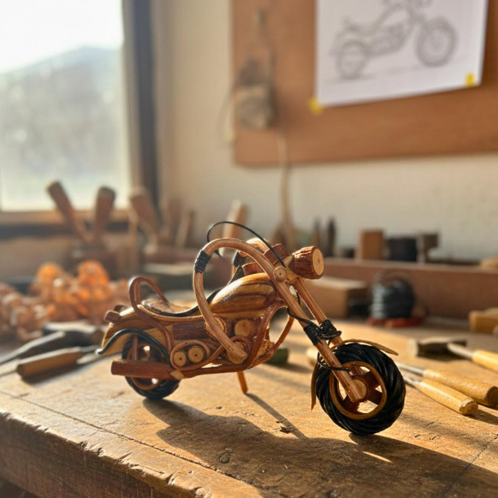 Handcrafted Wooden Motorcycle Model: Chopper Bike Hobby Gift & Toy