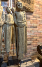 Hand Carved Teak Thai Monk Statue: Rustic Spiritual Decor - Siam Wood Artisans