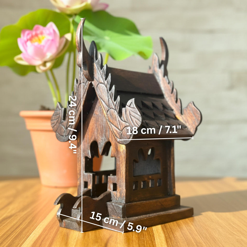 Hand Carved Teak Wood Spirit House Shrine: Traditional Thai Home Temple Decor