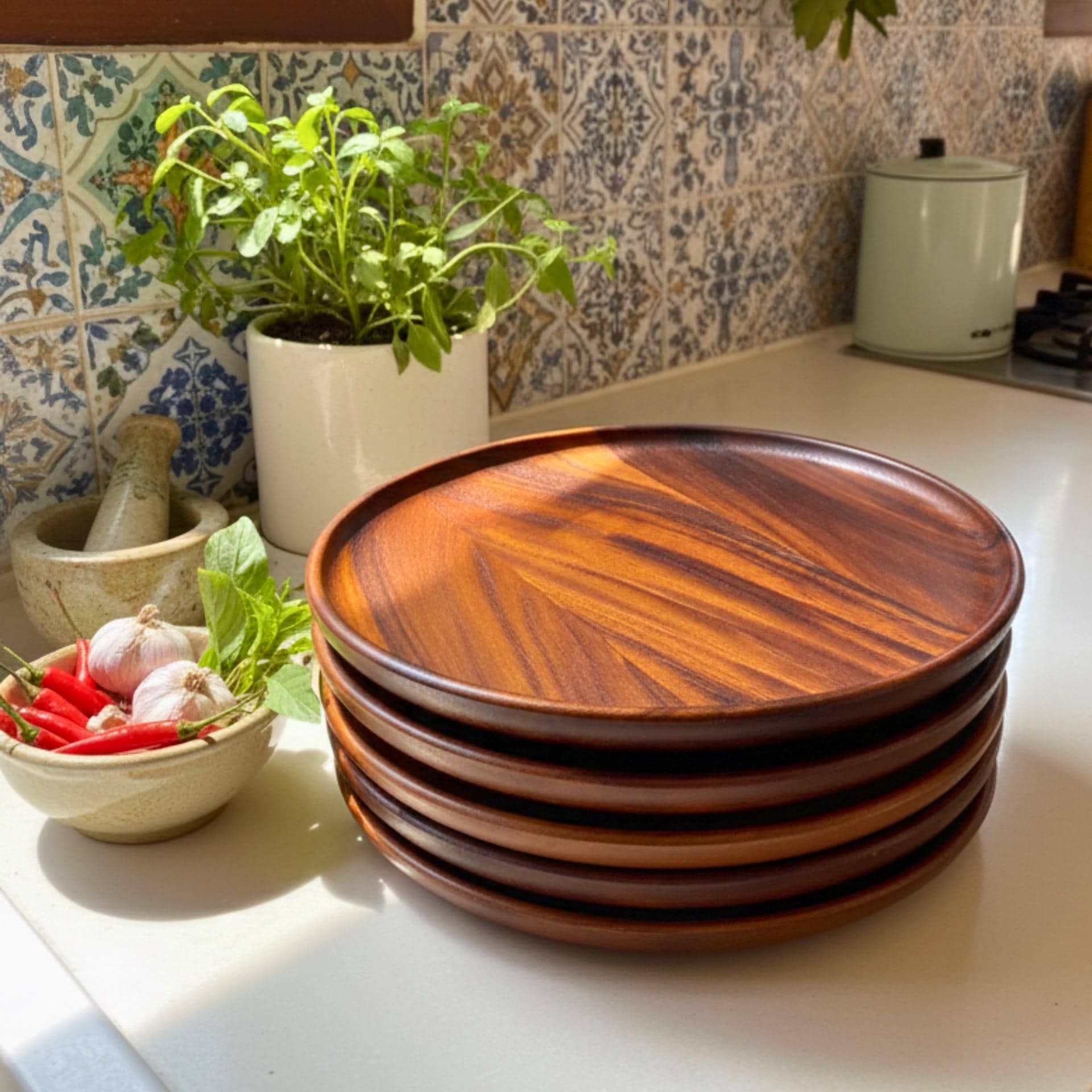 Hand Carved Upcycled Wood Dinner Plates: 10" Rustic Dining & Serving Dishes