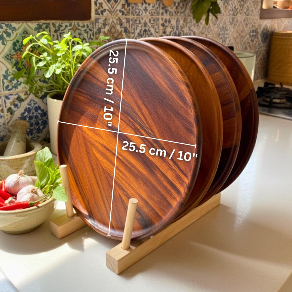 Hand Carved Upcycled Wood Dinner Plates: 10" Rustic Dining & Serving Dishes