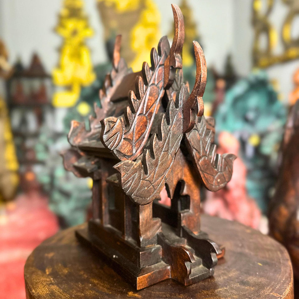 Handcrafted Teak Wood Spirit House: San Phra Phum Traditional Thai Folk Art Decor