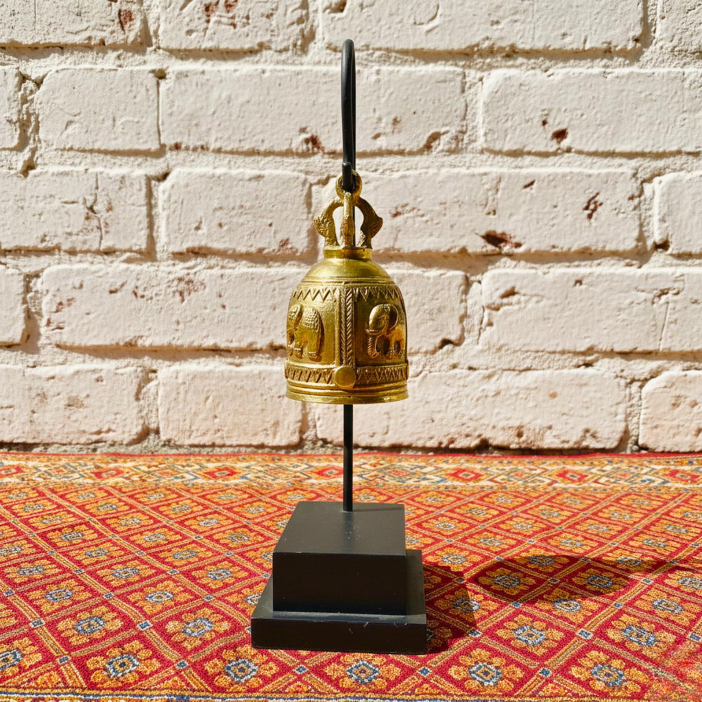 Minimalist Golden Bell Stand: Polished Thai Temple Bell Modern Decor