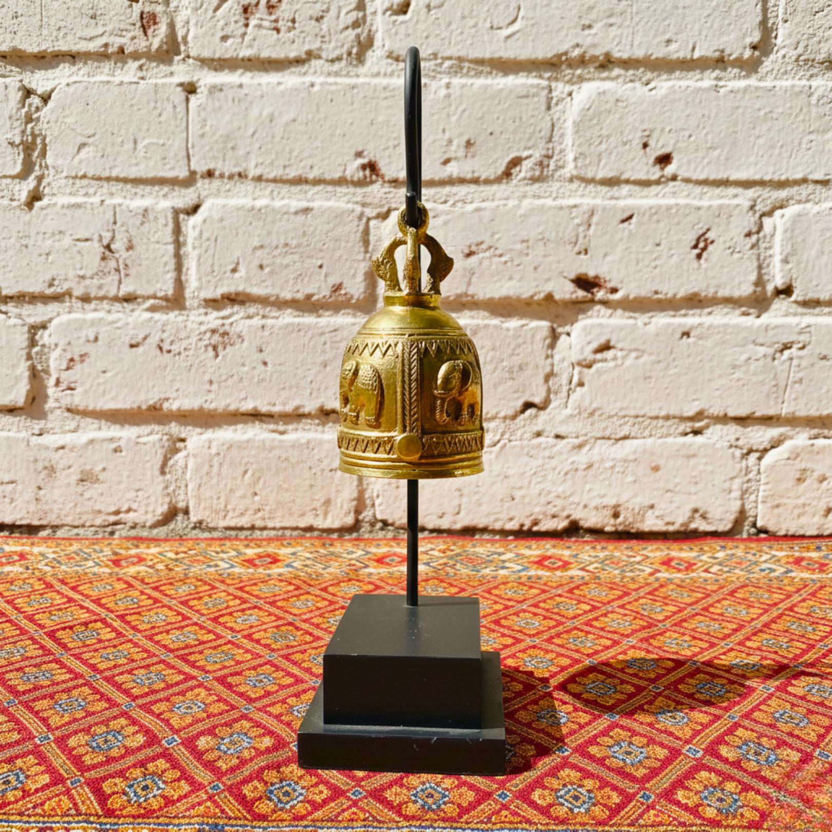 Minimalist Golden Bell Stand: Polished Thai Temple Bell Modern Decor