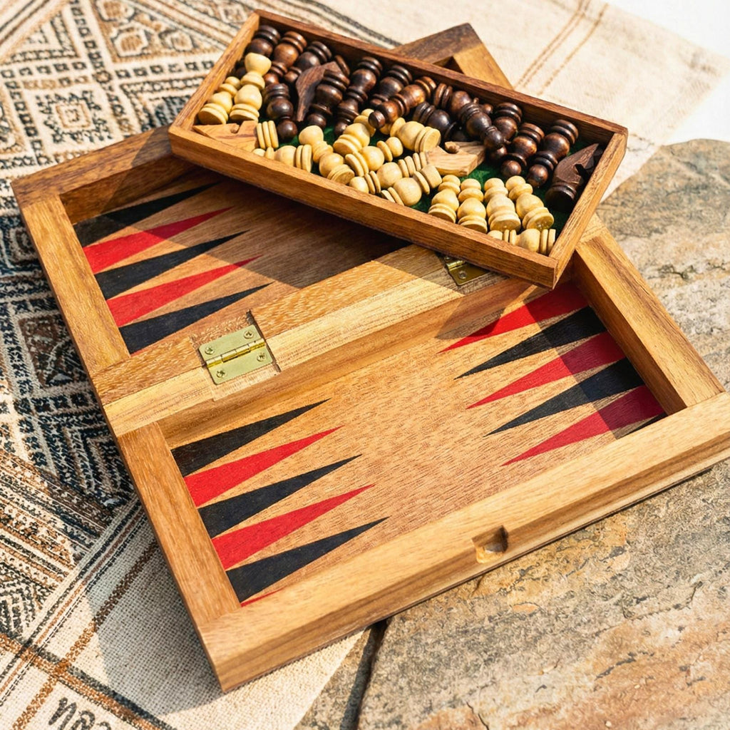 Hand Carved Wood Chess & Backgammon Set: 2-in-1 Traditional Board Game Toy