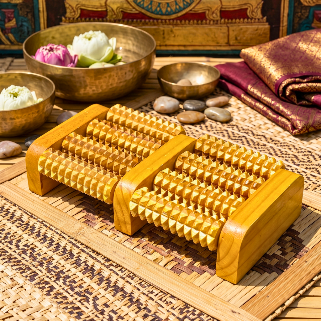Teak Wood Foot Massage Roller 11 Inch Dual Reflexology Tool for Yoga Lover - Siam Wood Artisans