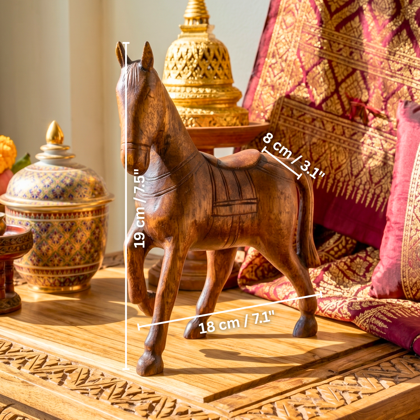 Hand-Carved Wooden Horse Statue: Rustic Farmhouse Decor
