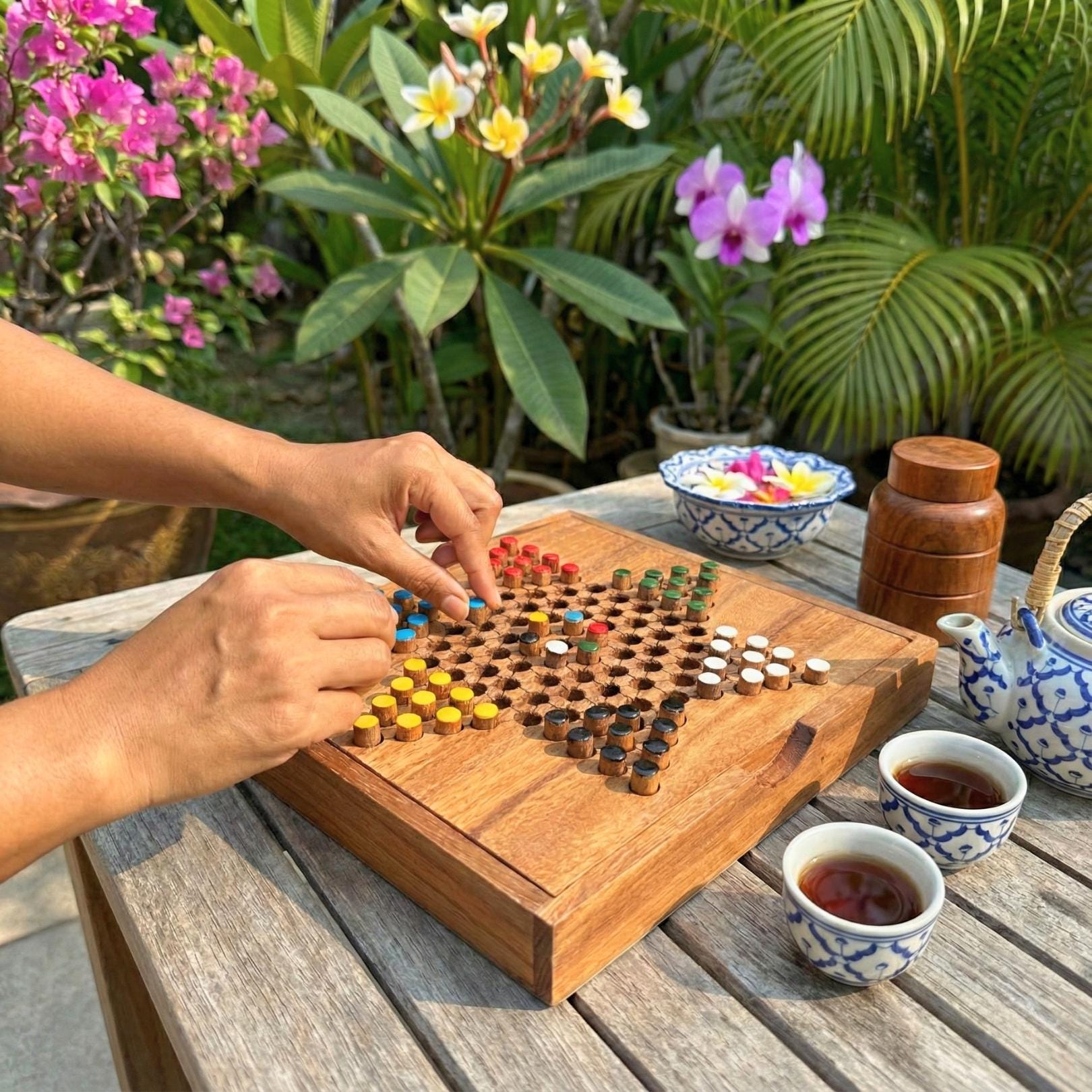 Hand Carved Wood Chinese Checkers Set: Rustic Portable Board Game, Toy & Puzzle