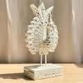 Jeweled Silver Peacock Figurine: Elegant Ornate Thai Decor - Siam Wood Artisans