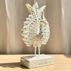 Jeweled Silver Peacock Figurine: Elegant Ornate Thai Decor - Siam Wood Artisans