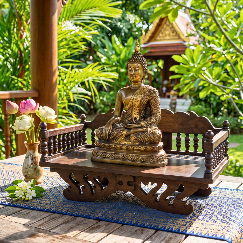 Handcrafted Teak Wood Spiritual Altar, 16 Inch Mudra Display Stand, Housewarming Gift for Minimalist