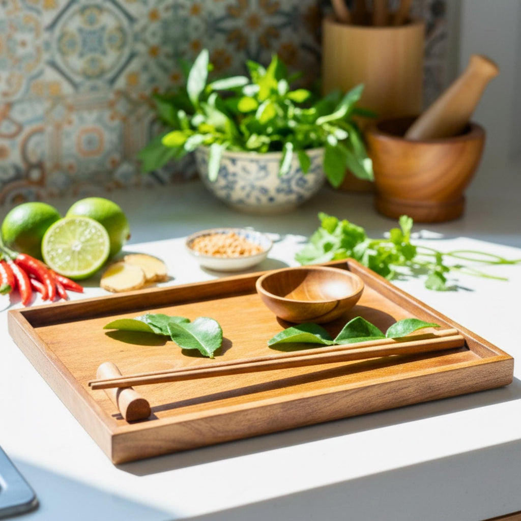 Wooden Sushi Serving Set: Hand Carved Hardwood Japanese-Style Tableware