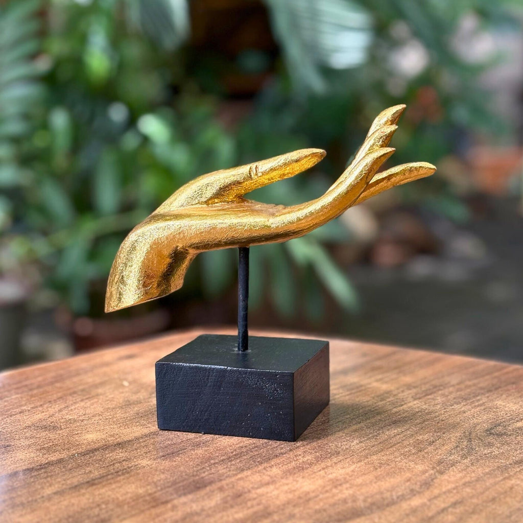 Golden Mudra Hand Sculpture: Vintage Thai Zen Meditation Decor