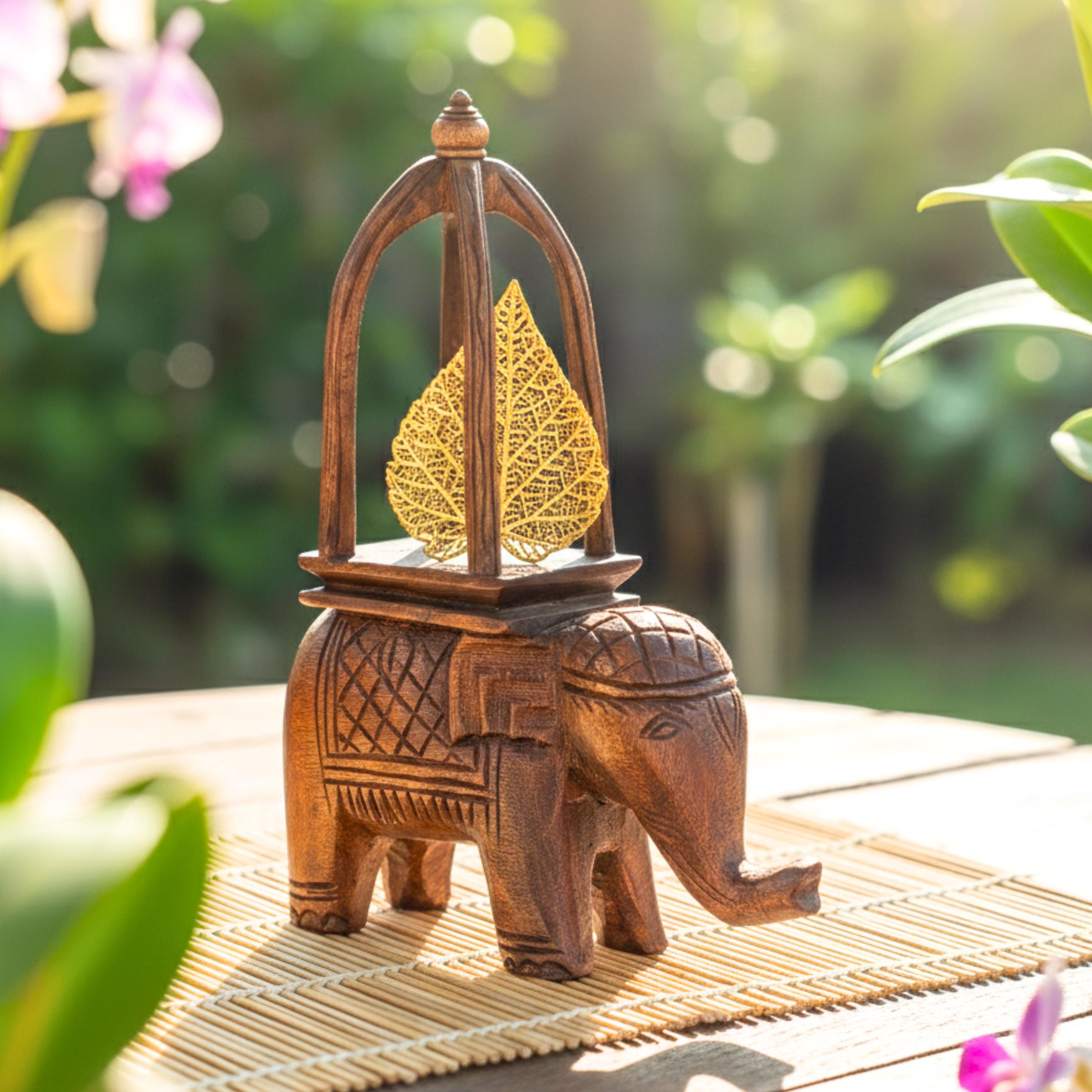 Hand Carved Wood Ceremonial Elephant: Thai Display Riser & Home Decor