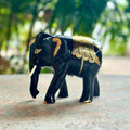 Hand Carved Black Lacquer Elephant Figurine Thai Wood Good Luck Statue Elephant Lover Gift