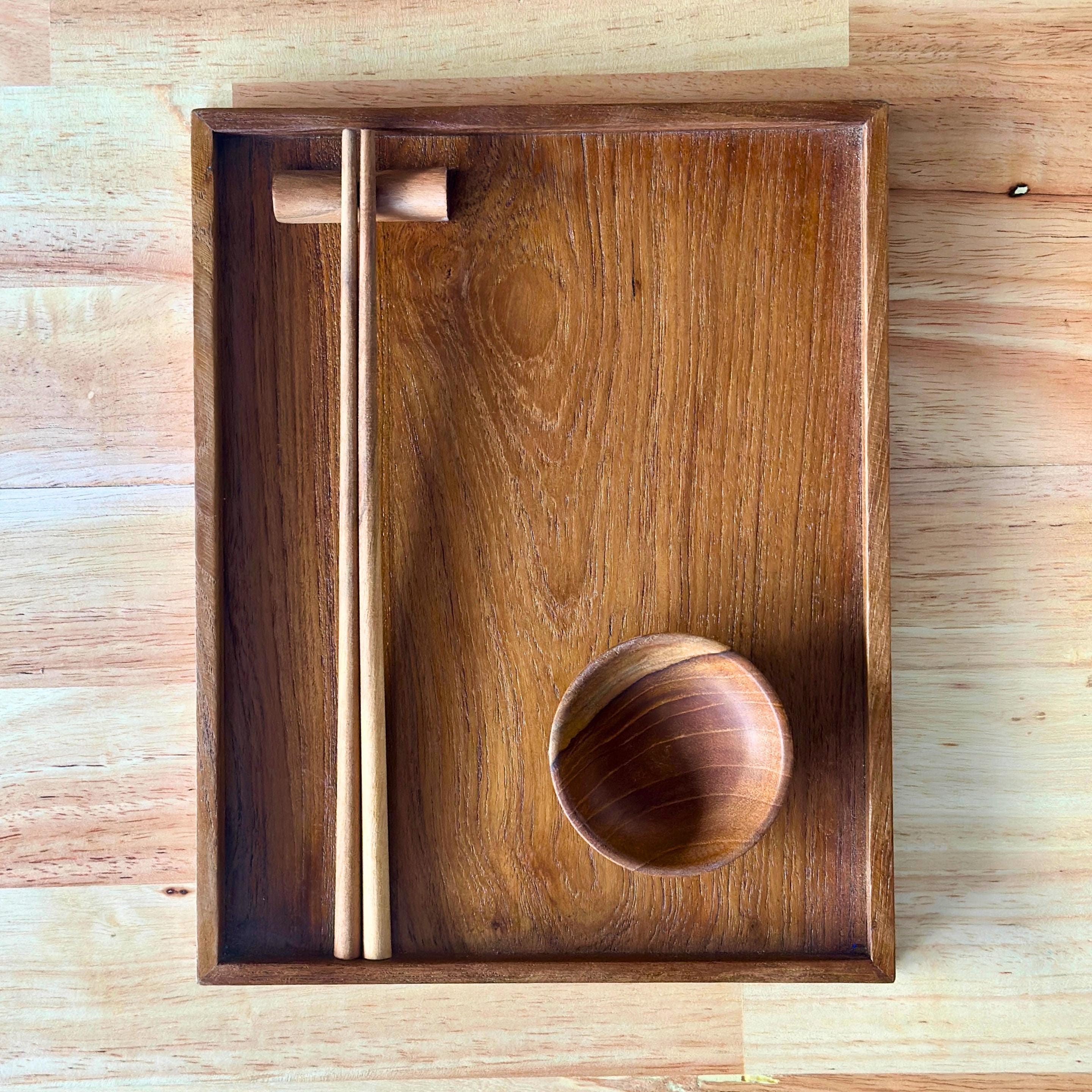 Wooden Sushi Serving Set: Hand Carved Hardwood Japanese-Style Tableware