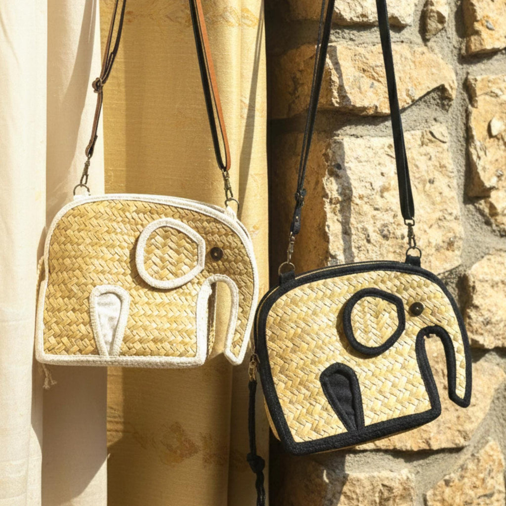 Hand Woven Elephant Rattan Shoulder Bag: Charming Animal Motif Purse