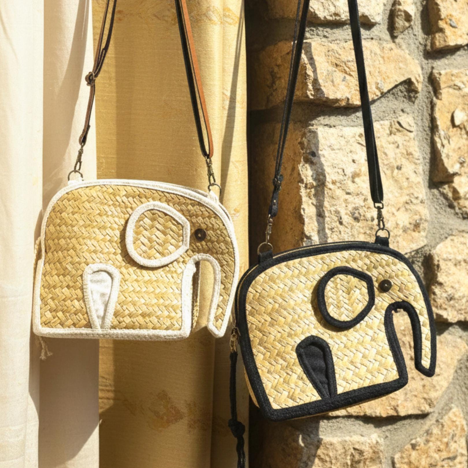 Hand Woven Elephant Rattan Shoulder Bag: Charming Animal Motif Purse