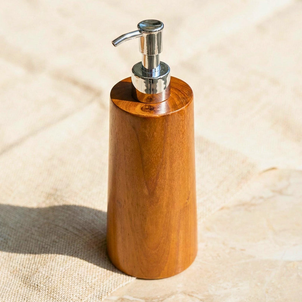 Hand Carved Teak Upcycled Wood Soap Dispenser: Rustic Bathroom Decor
