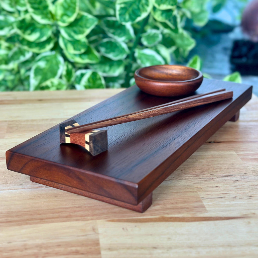 Hand Carved Wood Sushi Platter Set: Minimalist Japanese Tableware