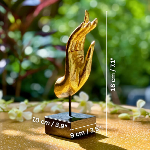 Golden Hand Sculpture: Upcycled Wood Dhyana Mudra | Vintage Zen Decor, Jewelry Holder