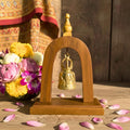 Handcrafted Wood Arch Bell Stand: Golden Temple Bell Meditation Decor