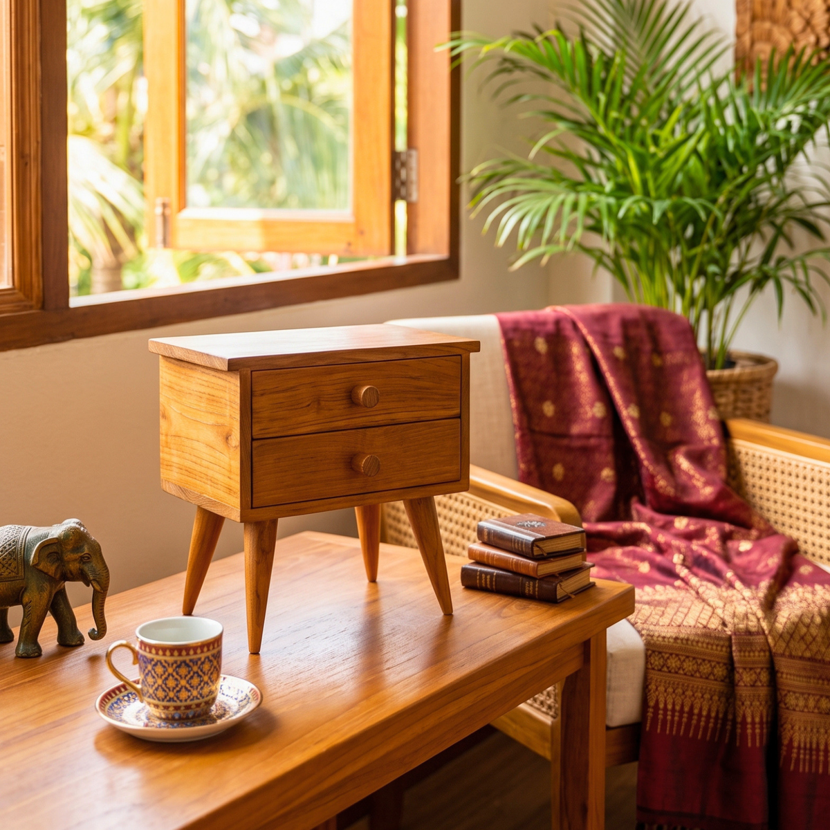 Mini Teak Side Table: Mid-Century Thai Furniture Drawer Chest