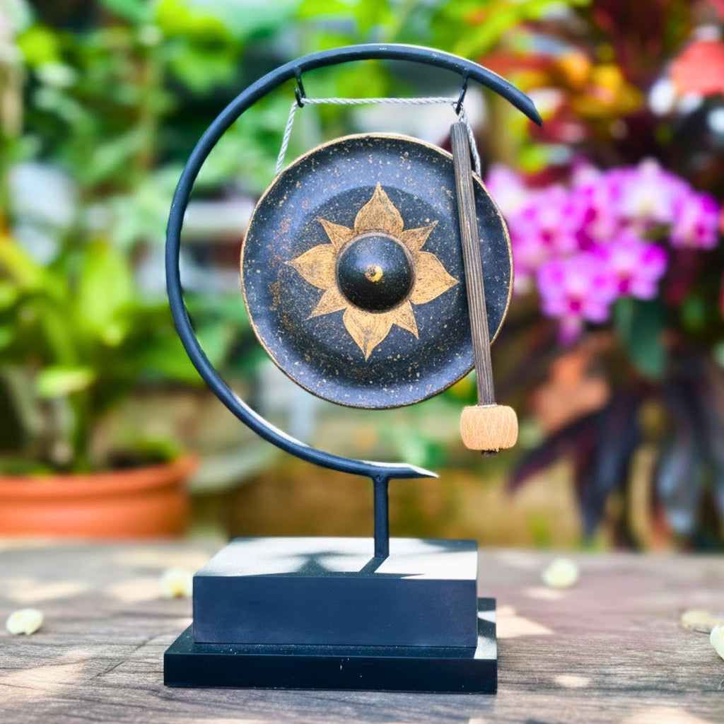 Minimalist Metal Gong on Stand: Modern Zen Meditation Decor